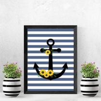 Quadro Decorativo Âncora Girassol Moldura Branca 24X18Cm