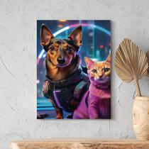 Quadro Decorativo Animais Cão e Gato Futurista - 90x60 cm