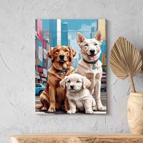 Quadro Decorativo Animais Casal de Cachorros e um Filhote - 100x70 cm