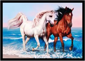 Quadro Decorativo Animais Cavalos Abstrato Veterinário Pet Shop Natureza Com Moldura RC038
