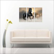 Quadro Decorativo Animais Cavalos Salas 3 peças Com Moldura