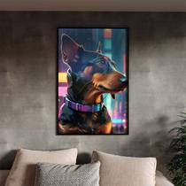 Quadro Decorativo Animais Dachshund Usando Coleira Com Moldura e Vidro Preto - 120x60 cm