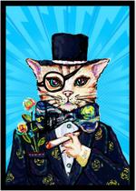 Quadro Decorativo Animais Gato Pet Shop Black Cat Com Moldura RC157