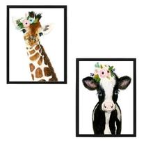 Quadro Decorativo Animais Girafinha Vaquinha 24X18Cm 2 Peças Quadro Decorativo Animais Girafinha Vaquinha 24X18Cm 2 Peças
