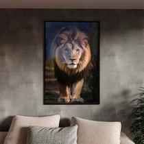 Quadro Decorativo Animais Lion Walk Com Moldura e Vidro Preto - 200x100 cm