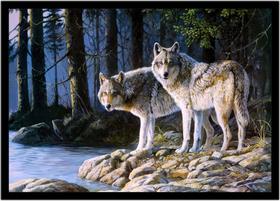 Quadro Decorativo Animais Lobos Abstrato Veterinário Pet Shop Natureza Com Moldura RC044 Quadro Decorativo Animais Lobos Abstrato Veterinário Pet Shop Natureza Com Moldura RC044