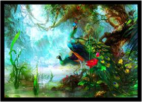 Quadro Decorativo Animais Pavão Ave Cores Abstrato Pet Shop Natureza Paisagem Com Moldura RC004