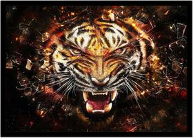 Quadro Decorativo Animais Tigre De Bengala Abstrato Veterinário Pet Shop Natureza Com Moldura RC014