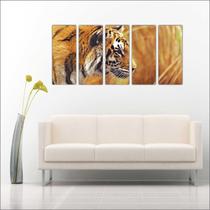 Quadro Decorativo Animais Tigre Mosaico Moderno 5 Peças GG3