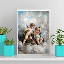 Quadro Decorativo Anjinhos Querubins 45x34cm - com vidro