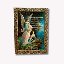 Quadro Decorativo Anjo da Guarda Moldura em Resina com Vidro