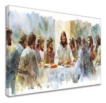 Quadro Decorativo Aquarela Ceia Jesus Sala Igreja Tecido Canvas