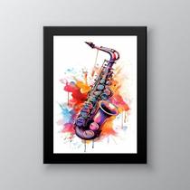 Quadro Decorativo Aquarela Saxofone 24x18cm Quadro Decorativo Aquarela Saxofone 24x18cm