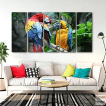 Quadro Decorativo Araras Floresta 5 peças 140x65 Quadro Decorativo Araras Floresta 5 peças 140x65