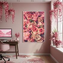Quadro Decorativo Arranjo Floral Rosa 70x50cm Mold Preta Quadro Decorativo Arranjo Floral Rosa 70x50cm Mold Preta