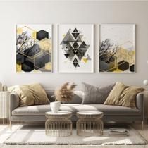 Quadro Decorativo Arte Abstrata Amarela Para Sala Quarto Kit 3 peças 20x30cm