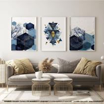 Quadro Decorativo Arte Abstrata Azul Para Sala Quarto Kit 3 peças 20x30cm