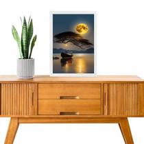 Quadro Decorativo Arte Barco Rio Lua Cheia 24X18Cm - Vidro