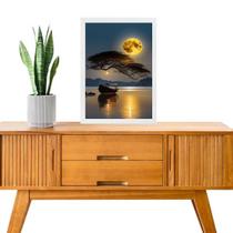 Quadro Decorativo Arte Barco Rio Lua Cheia 33x24cm