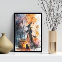 Quadro Decorativo Arte Bruxa Aquarela 45X34Cm - Com Vidro