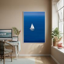 Quadro Decorativo Arte de Barco No Oceano - 70x50cm Cor:Moldura Branca Quadro Decorativo Arte de Barco No Oceano - 70x50cm Cor:Moldura Branca