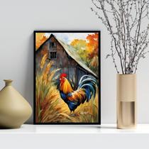 Quadro Decorativo Arte Galo Na Fazenda 45x34cm - com vidro