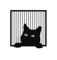 Quadro Decorativo Arte Gato Janela 30Cm Mdf Preto 3Mm