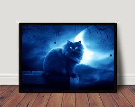 Quadro Decorativo Arte Gato Preto Lua