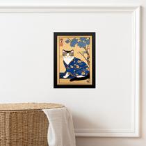 Quadro Decorativo Arte Oriental Gato Kimono 45x34cm - com vidro
