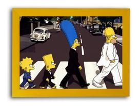 Quadro Decorativo Arte Simpsons Beatles Moldura Amarela