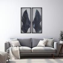 Quadro Decorativo Artesanal Asa Azul Feito a Mão com 2 Telas 100x40 para Sala Escritório Lavabo