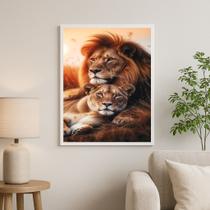 Quadro Decorativo Artístico Casal De Leões 33x24cm - com vidro Quadro Decorativo Artístico Casal De Leões 33x24cm - com vidro