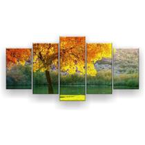 Quadro Decorativo Árvore Amarela Fundo Verde 129X61
