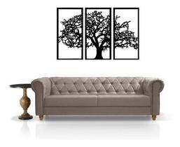 Quadro Decorativo Árvore Da Vida 3 Peças Madeira Preta King