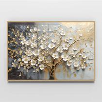 Quadro decorativo árvore da vida flores brancas