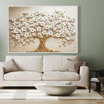 Quadro decorativo árvore da vida flores brancas Quadro decorativo árvore da vida flores brancas