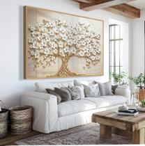 Quadro decorativo árvore da vida flores brancas