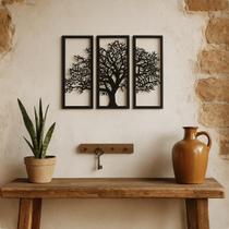 Quadro Decorativo Árvore da Vida Mdf 3 Unidades Vazado Preto Fosco Quadro Decorativo Árvore da Vida Mdf 3 Unidades Vazado Preto Fosco