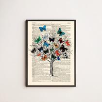 Quadro Decorativo Árvore De Borboletas 45x34cm - com vidro Quadro Decorativo Árvore De Borboletas 45x34cm - com vidro