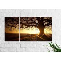 Quadro Decorativo Árvore de Galhos Secos Por Do Sol 3 Peças
