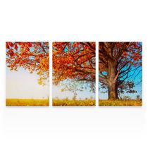 Quadro Decorativo Árvore Florida Paisagem Outono Mosaico 3 Telas Grande Canvas - Bimper
