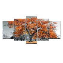 Quadro Decorativo Árvore Grande Laranja 129X61 5 Peças