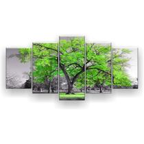Quadro Decorativo Árvore Grande Verde Limão 129X61 5 Peças