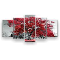 Quadro Decorativo Árvore Grande Vermelha 129x61 5pc Sala - Império