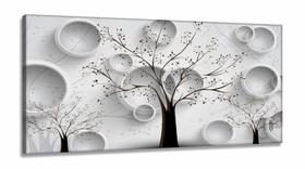 Quadro Decorativo Arvore Preto e Branco Estilo 3d em Tecido canvas 130x60