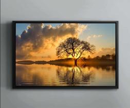 Quadro Decorativo Árvore Sol Lago Nuvens Paisagem Natureza Salas Tela Canvas Premium GG