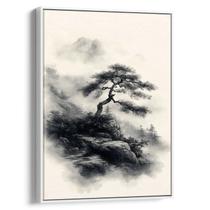 Quadro decorativo Árvore Solidão nas Montanhas Envoltas em Névoa - Art Canvas