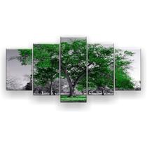 Quadro Decorativo Árvore Verde Bandeira 129x61Cm 5 Peças