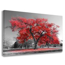 Quadro Decorativo Árvore Vermelha em Tela Canvas Arte Moderna para Sala Escritório ou Quarto 60x90cm Borda Infinita