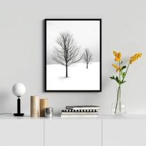 Quadro Decorativo Árvores na Neve 33x24cm - Madeira Branca